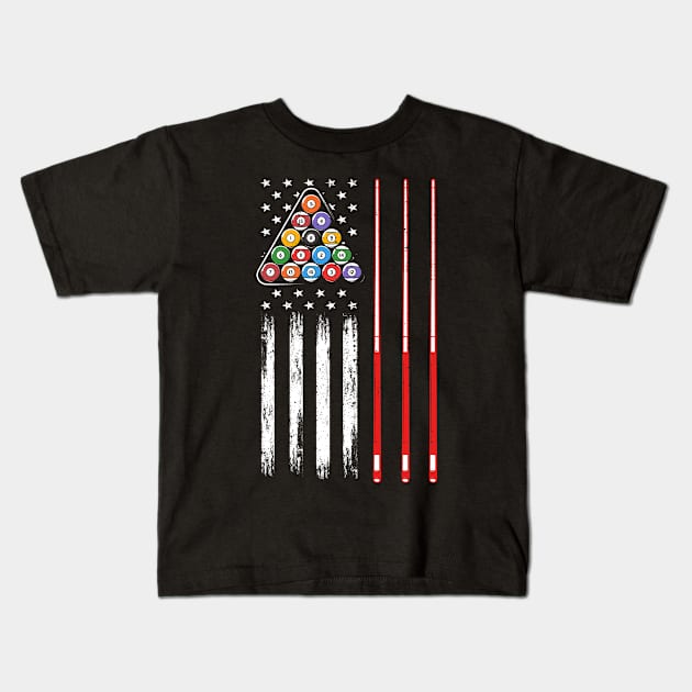 American Flag Billiard Pool Player Kids T-Shirt by Happy Shirt